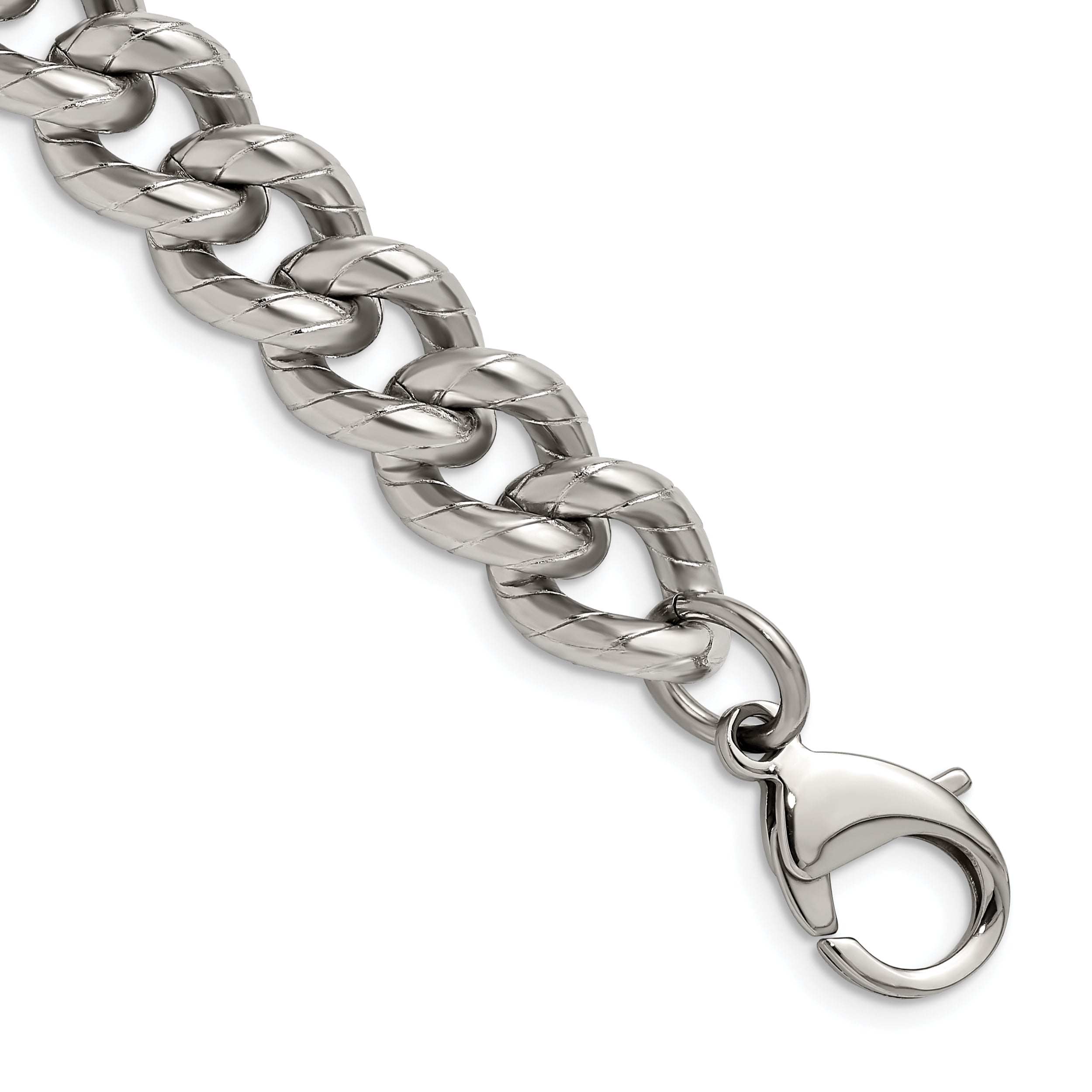 Stainless Steel Polished and Textured 14.5mm Curb Bracelet