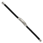 Stainless Steel Brushed and Polished Black Braided Leather Bracelet