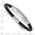 Stainless Steel Brushed and Polished Black Braided Leather Bracelet