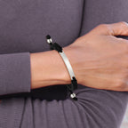 Stainless Steel Polished Black Nylon Adjustable ID Bracelet