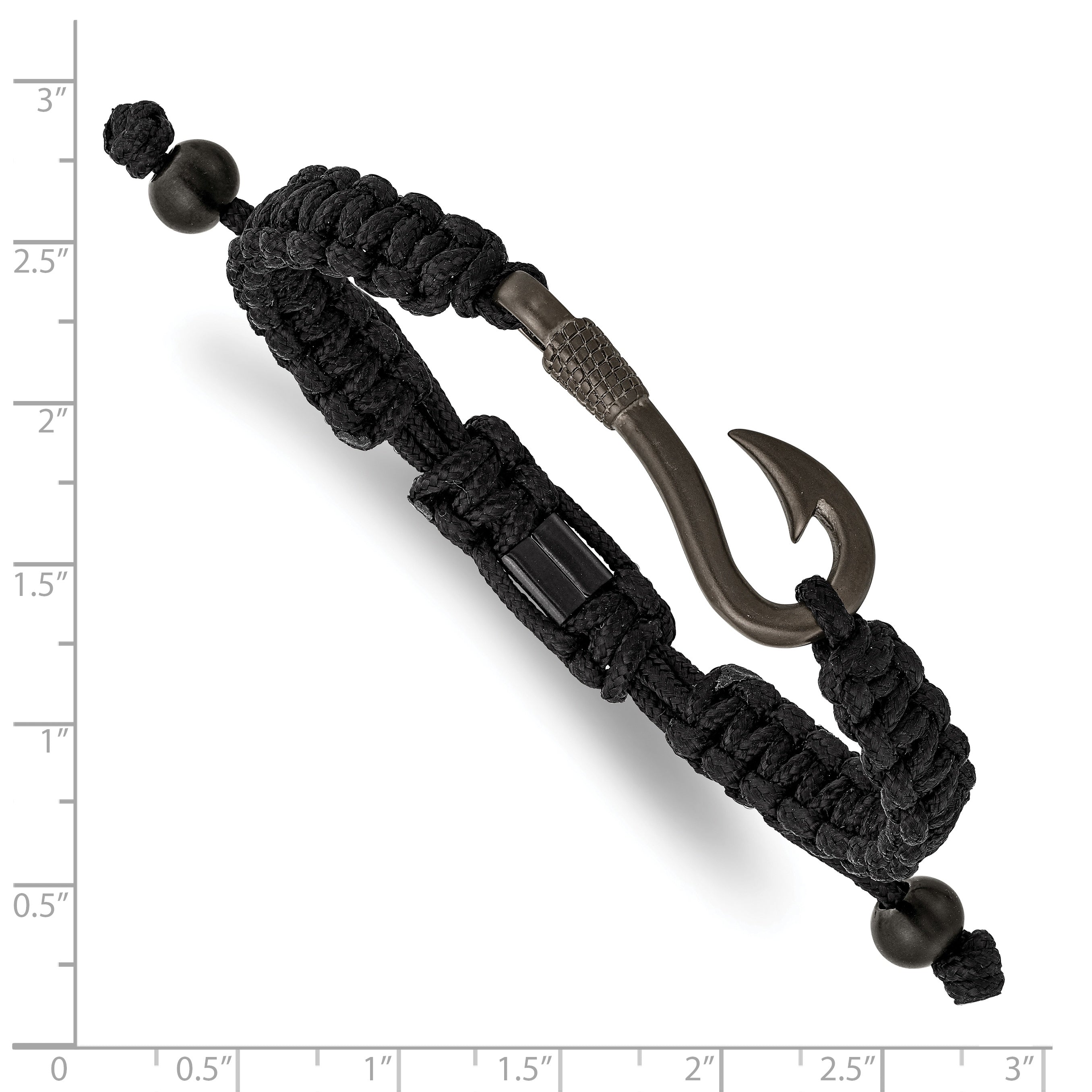 Stainless Steel Brushed Gun Metal IP-plated Fishing Hook Black Nylon Adjustable Bracelet Secondary image