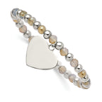 Stainless Steel Polished Heart Dangle 6mm Glass Beaded Stretch Bracelet for Women