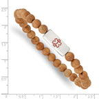 Stainless Steel Polished with Enl Medical ID Taxus Chinensis Wood Bracelet