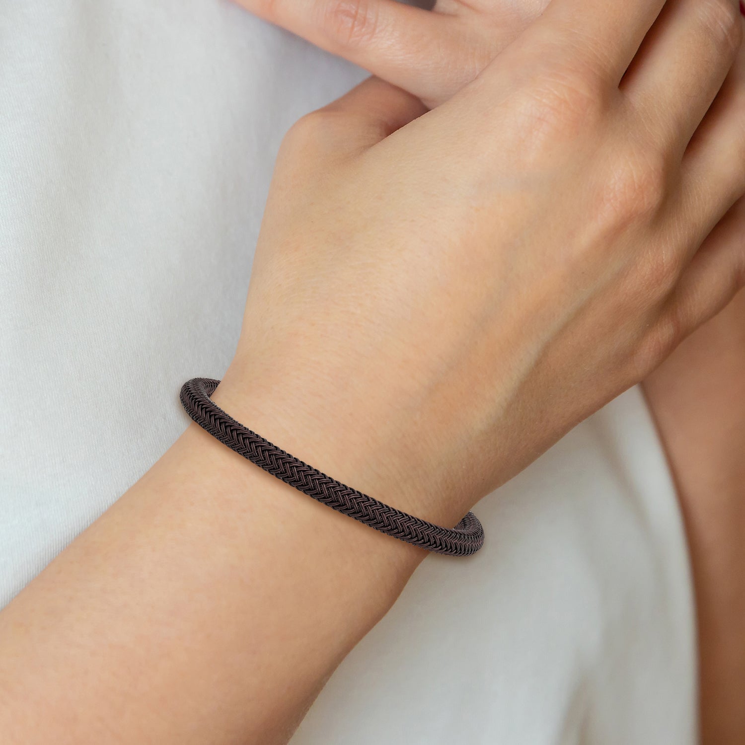 Stainless Steel Brushed and Polished Black and Brown Wire Bracelet