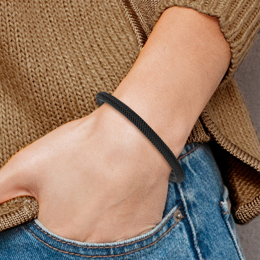 Stainless Steel Brushed and Polished Black Wire Bracelet