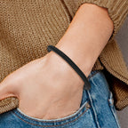 Stainless Steel Brushed and Polished Black Wire Bracelet