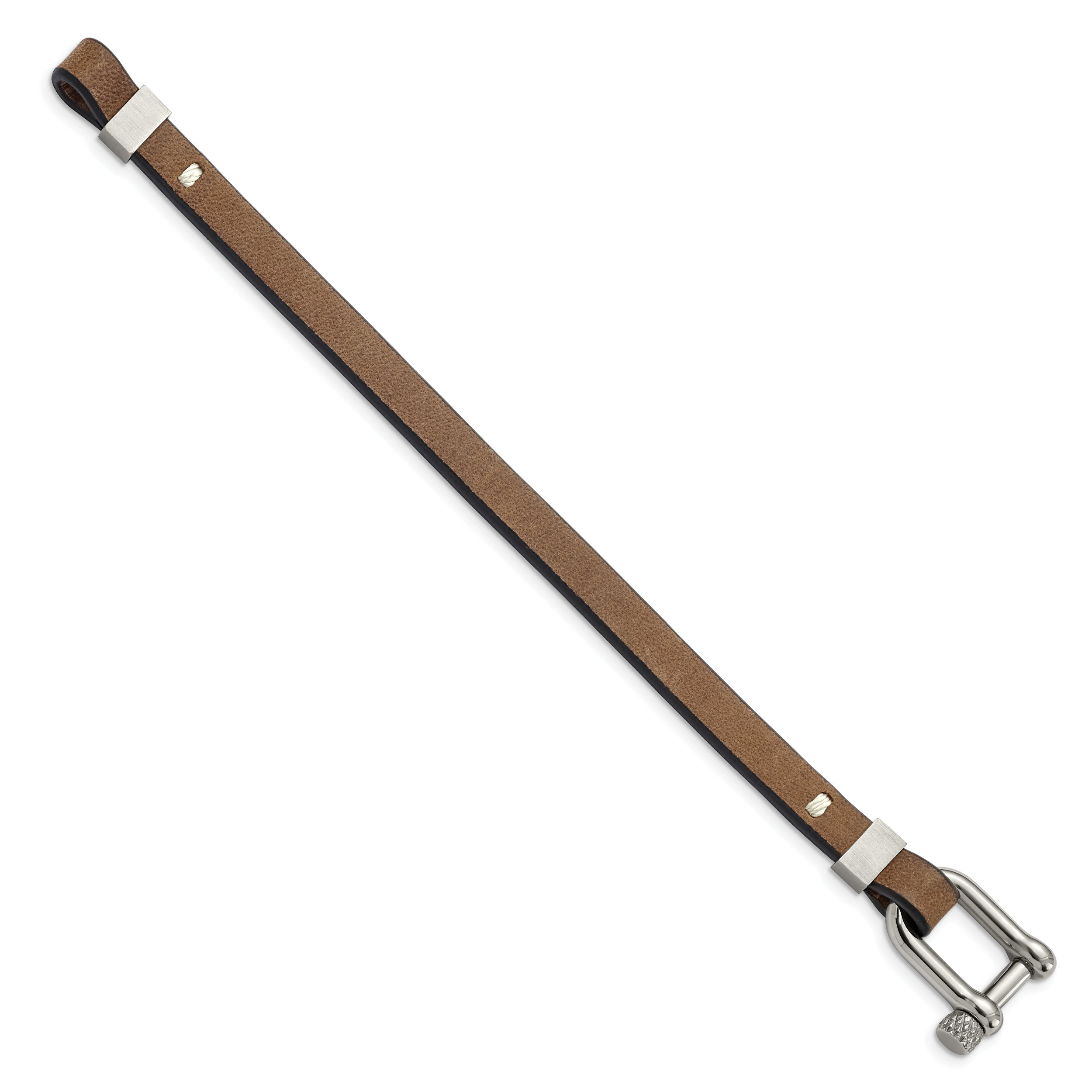 Stainless Steel Brushed and Polished Black/Brown Leather Bracelet