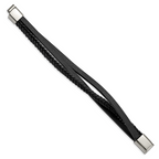 Chisel Stainless Steel Polished Multi Strand Black Leather Bracelet