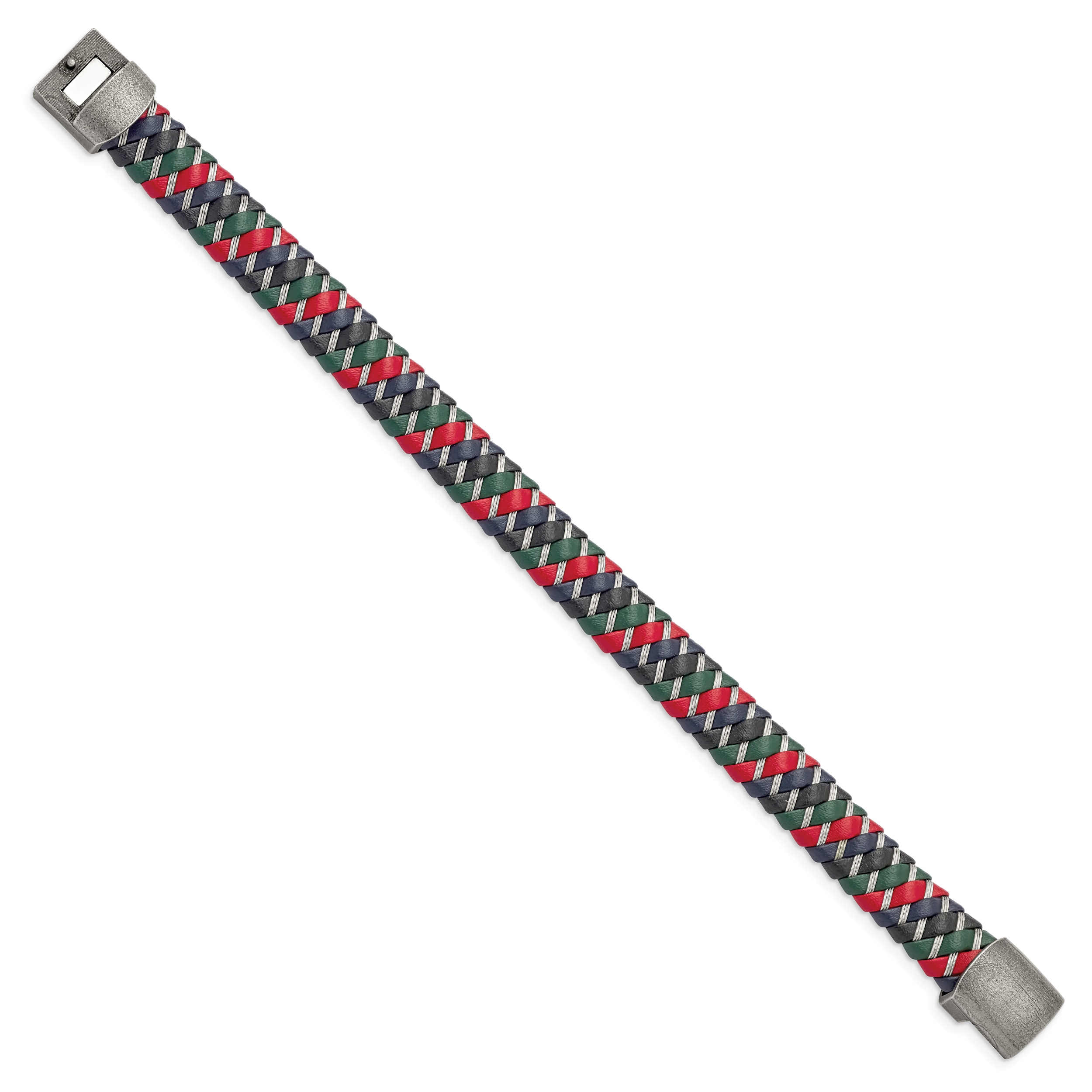 Stainless Steel Antiqued & Polished Multi-Color Leather with Wire Bracelet Secondary image