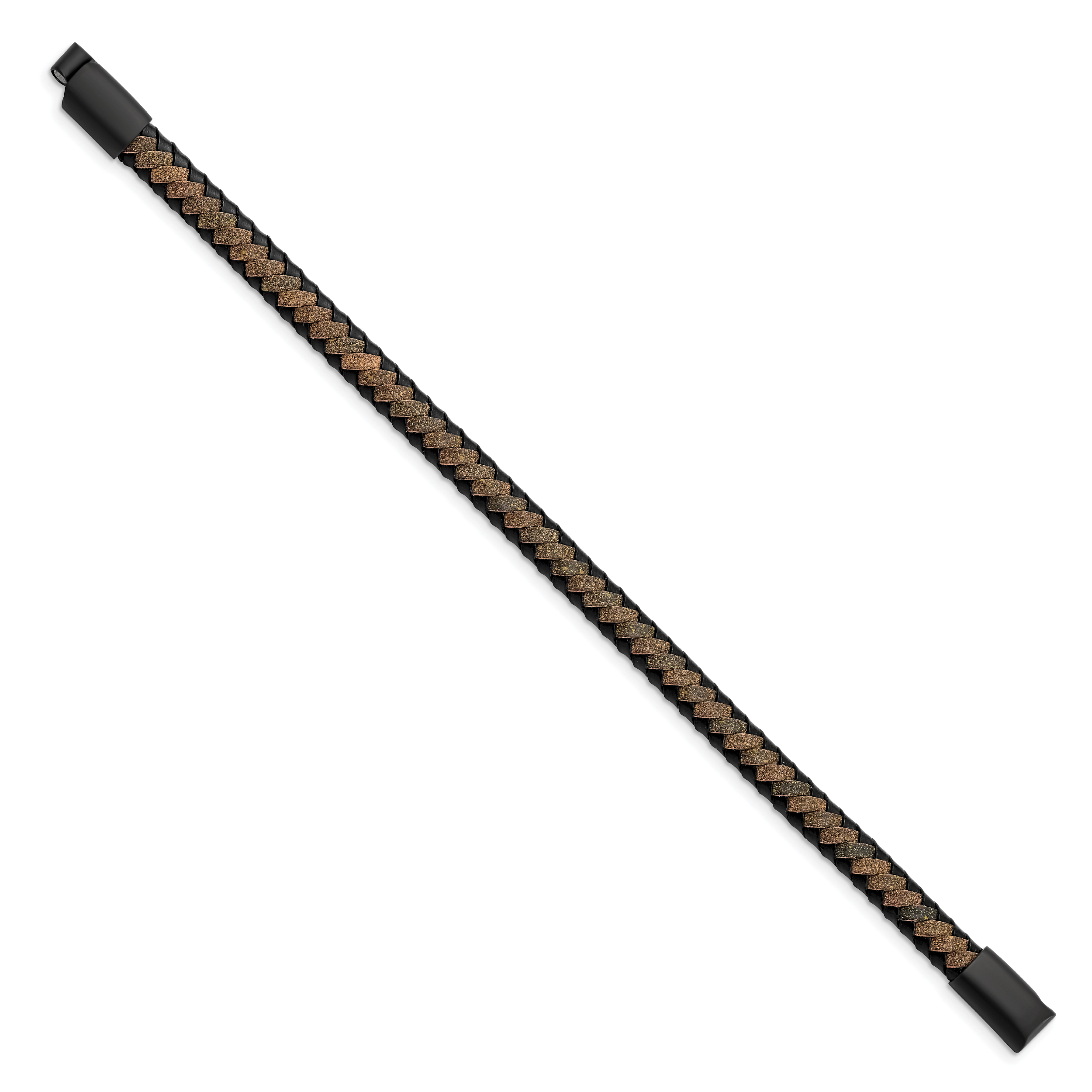 Stainless Steel Brushed Black IP-plated Black and Brown Braided Leather Bracelet