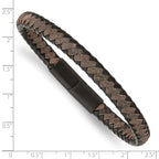 Stainless Steel Brushed Black IP-plated Black and Brown Braided Leather Bracelet