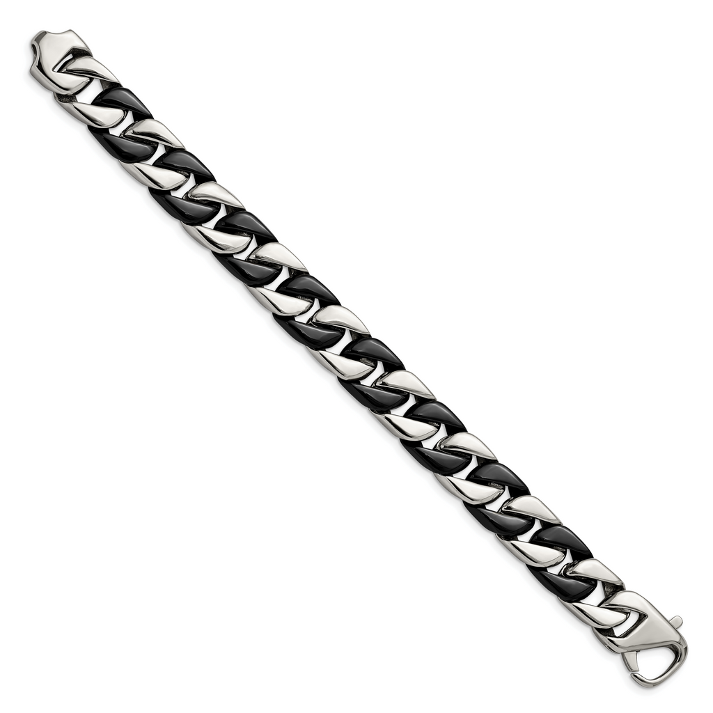 Stainless Steel Polished Black IP-plated Curb Bracelet for Men