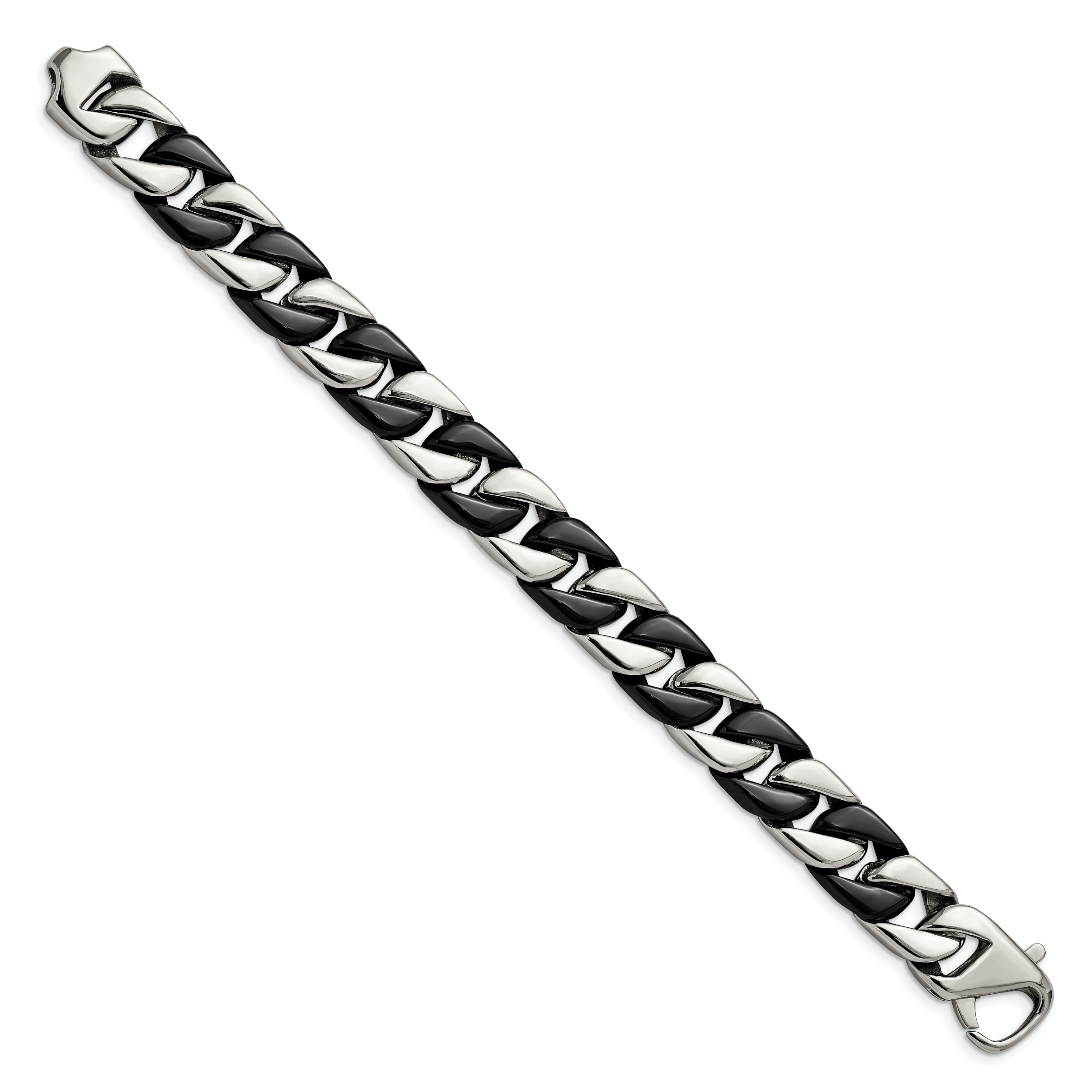 Stainless Steel Polished Black IP-plated Curb Bracelet for Men