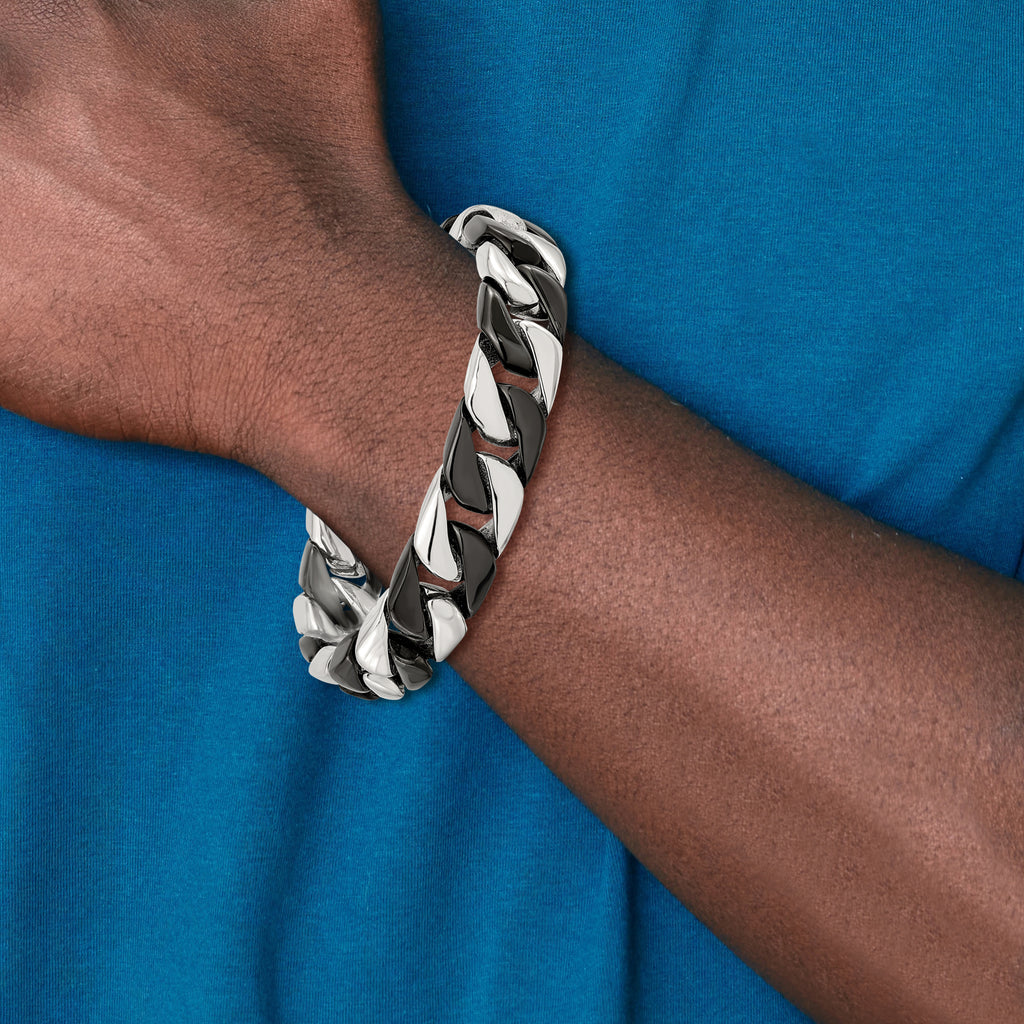 Stainless Steel Polished Black IP-plated Curb Bracelet for Men