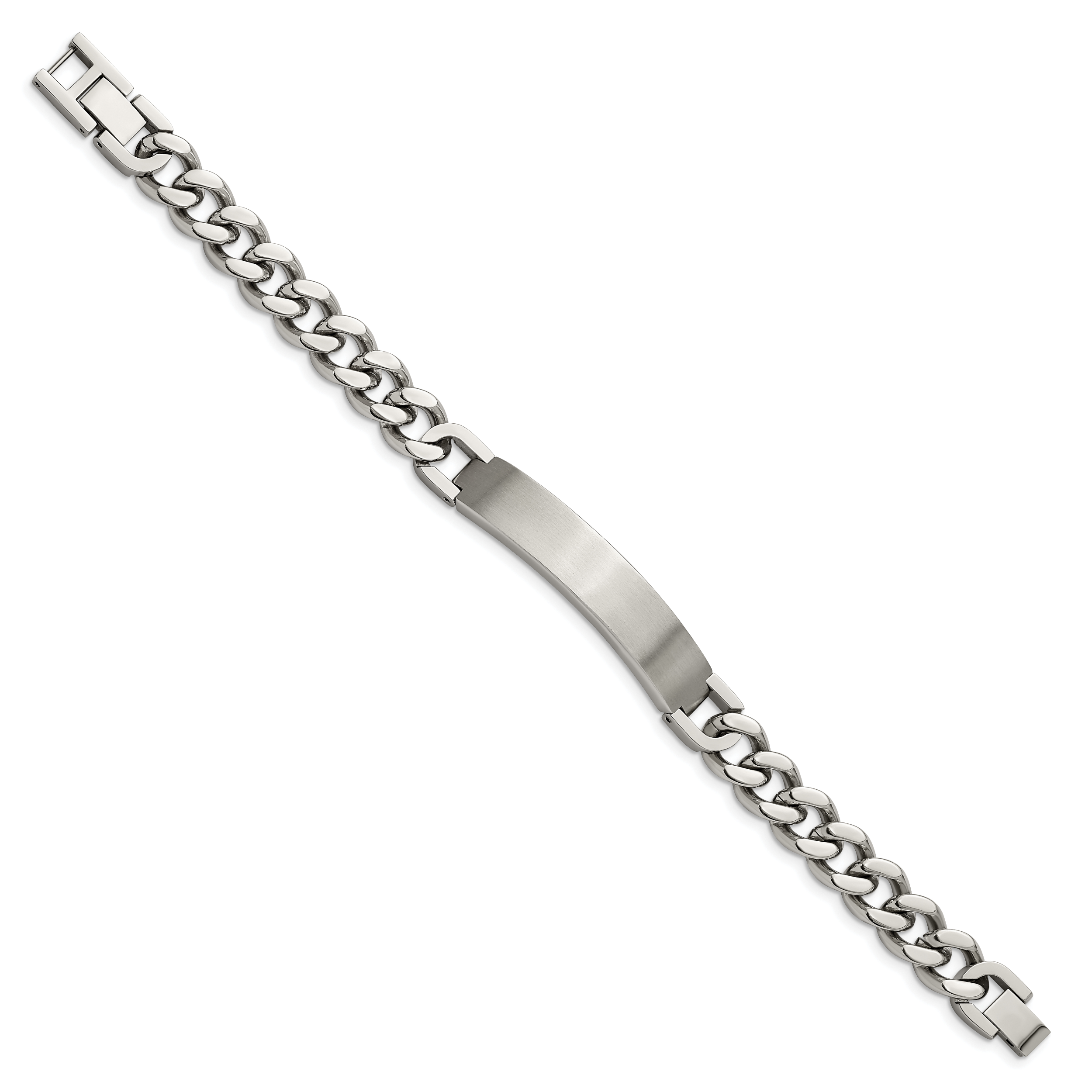 Stainless Steel Brushed and Polished Curb Chain ID Bracelet with . Extension for Men Secondary image