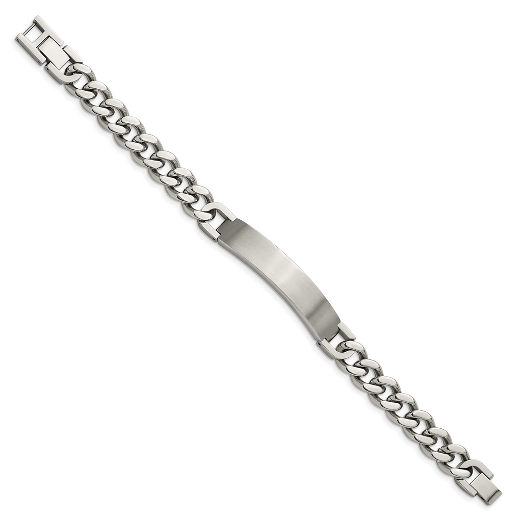 Stainless Steel Brushed and Polished Curb Chain ID Bracelet with . Extension for Men