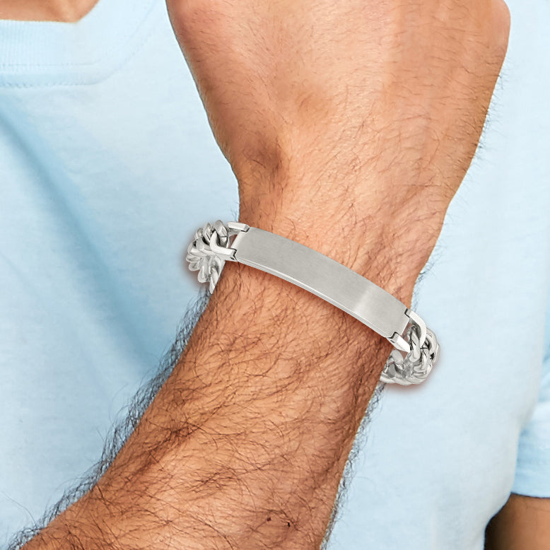 Stainless Steel Brushed and Polished Curb Chain ID Bracelet with . Extension for Men