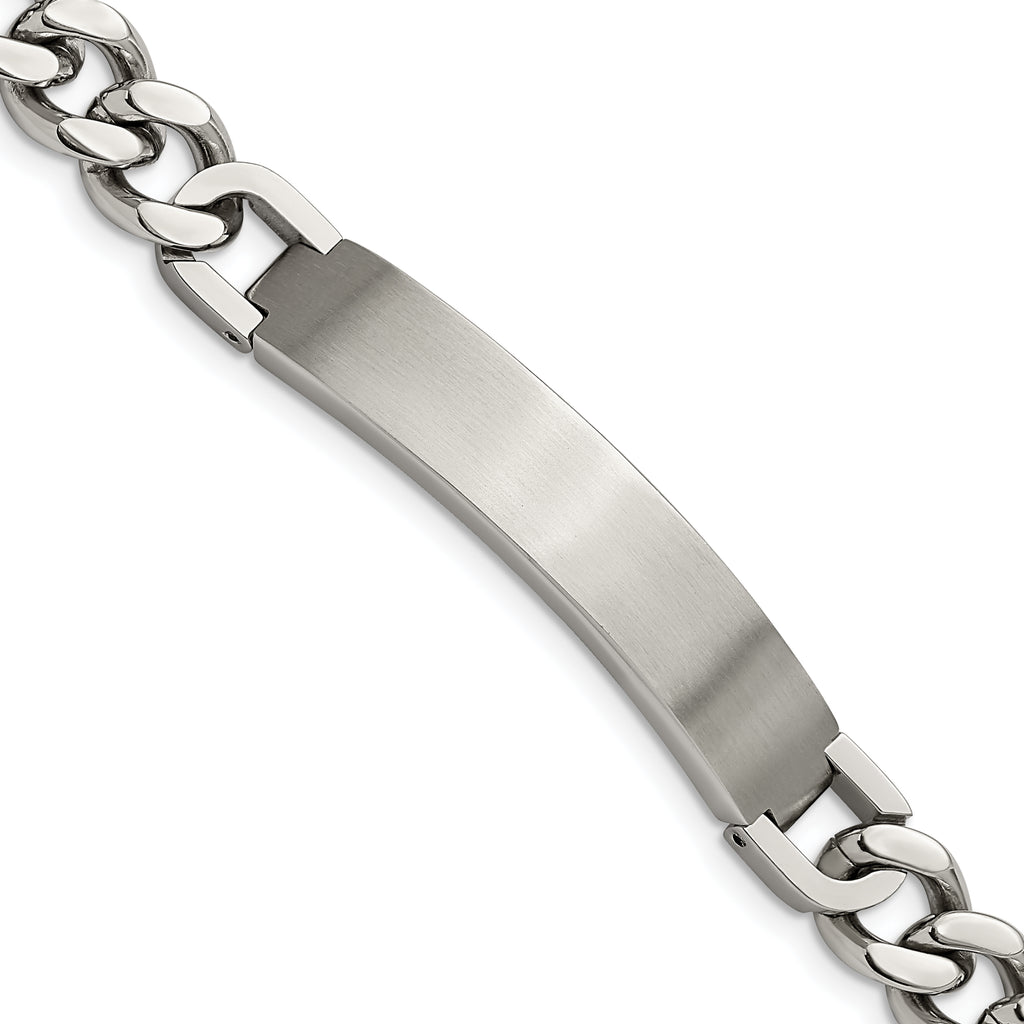 Stainless Steel Brushed and Polished Curb Chain ID Bracelet with . Extension for Men