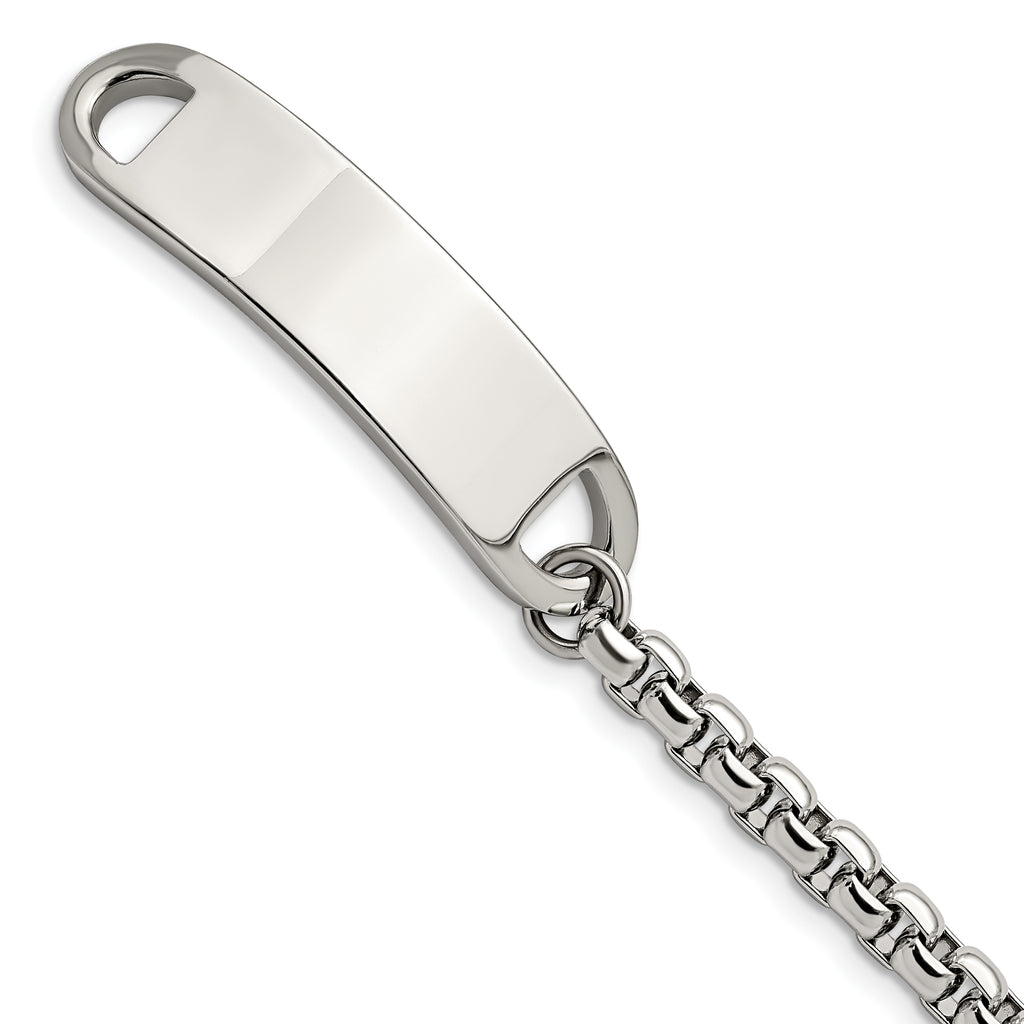 Stainless Steel Polished Box Chain ID Bracelet for Men