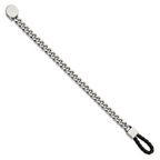 Stainless Steel Polished Curb Chain with Black Braided Leather Hook Bracelet for Men