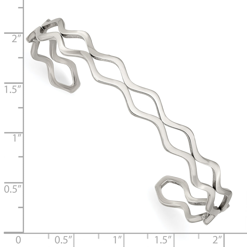 Stainless Steel Polished Wavy Cuff Bangle Bracelet for Women