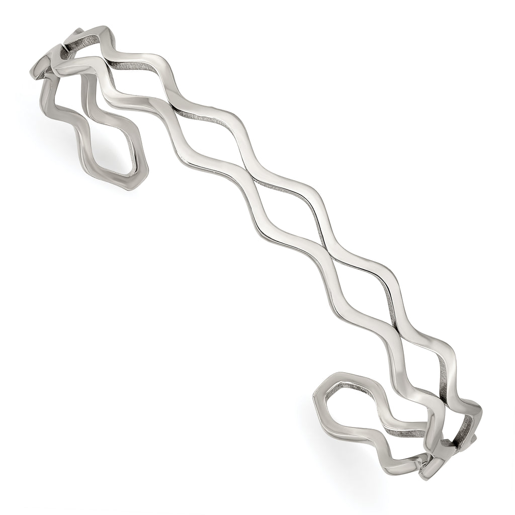 Stainless Steel Polished Wavy Cuff Bangle Bracelet for Women