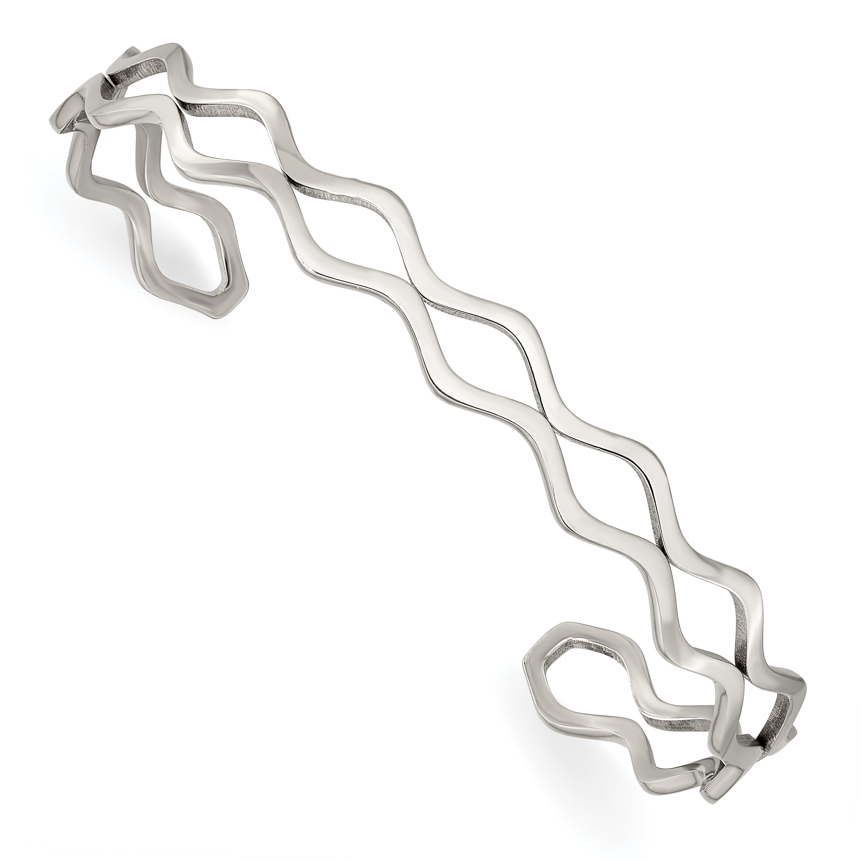 Stainless Steel Polished Wavy Cuff Bangle Bracelet for Women