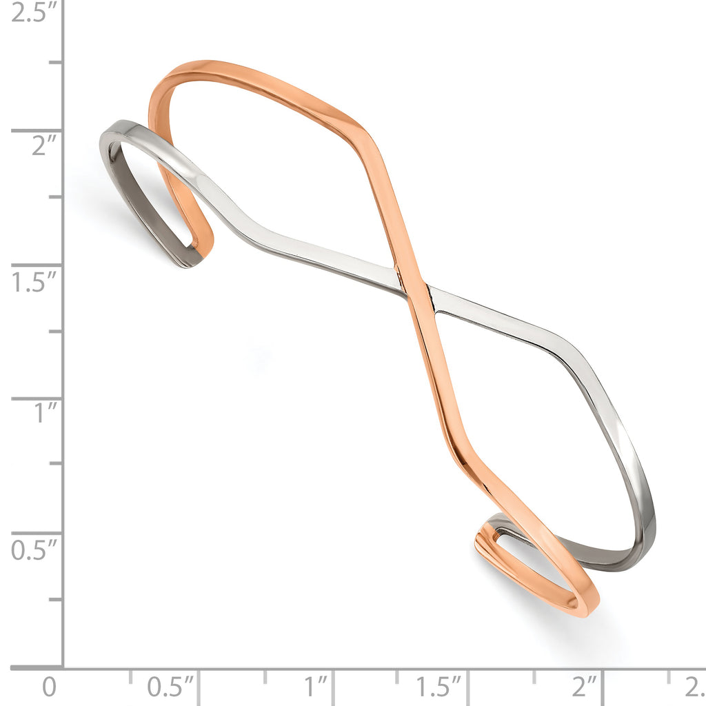 Stainless Steel Polished Rose IP-plated Cuff Bangle Bracelet for Women