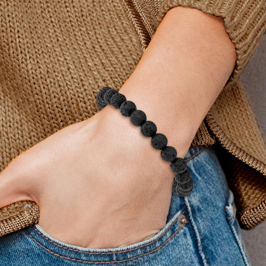 8mm Volcanic Rock Agate Beaded Stretch Bracelet