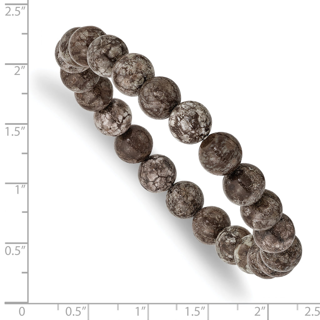 8mm Grey Snowflake Agate Beaded Stretch Bracelet