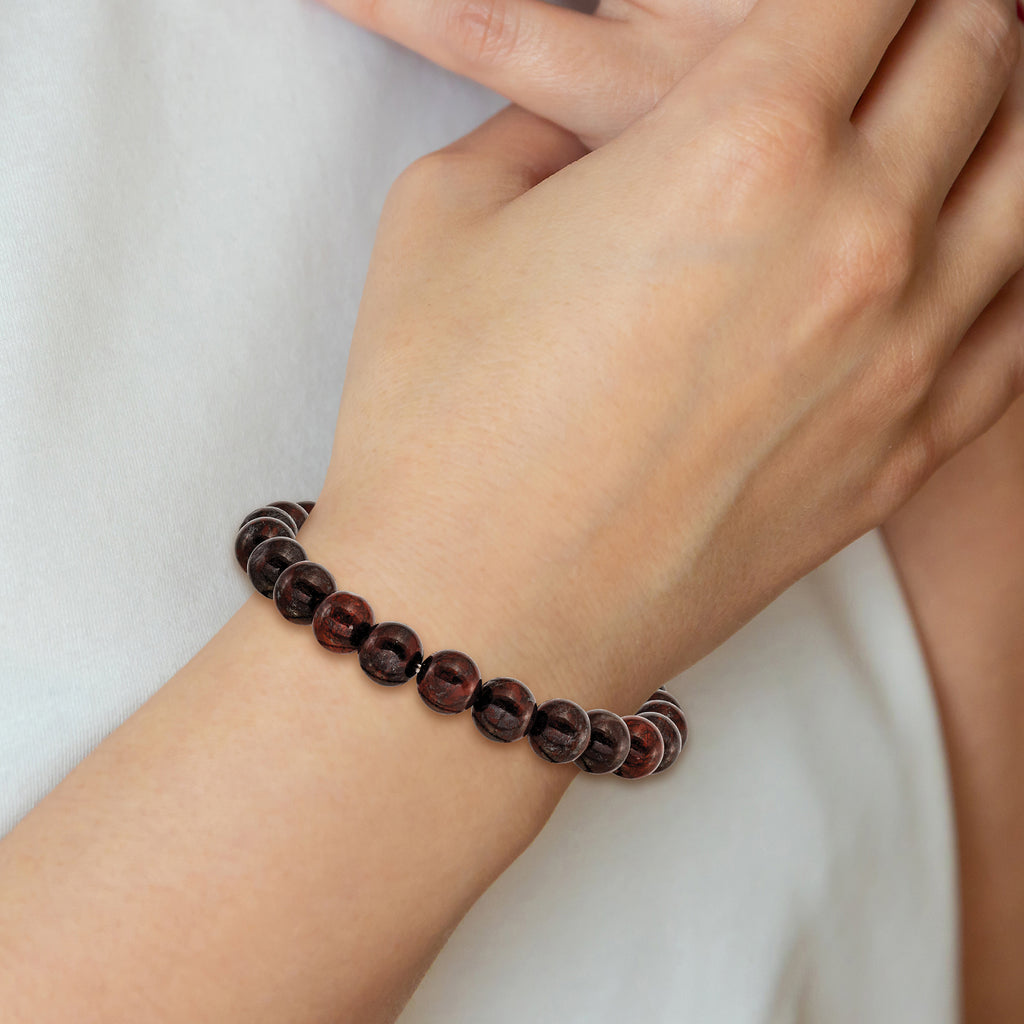 8mm Red Agate Beaded Stretch Bracelet
