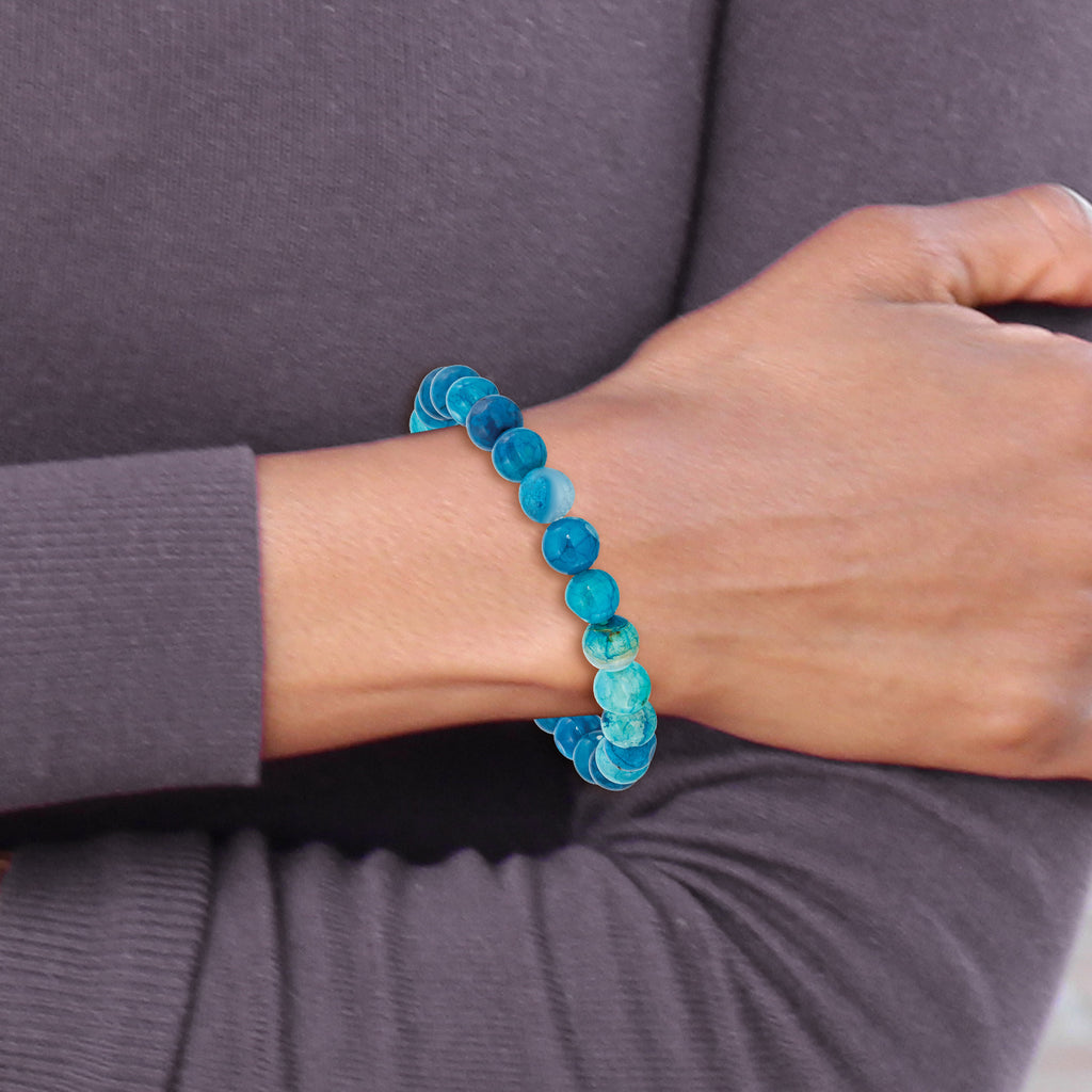8mm Blue Fire Agate Beaded Stretch Bracelet
