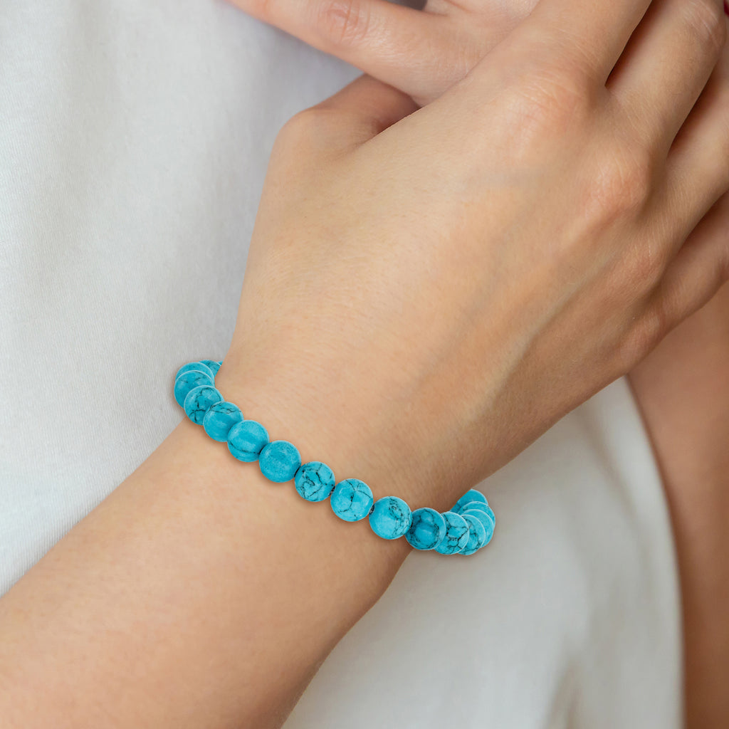 8mm Blue Turquoise Agate Beaded Stretch Bracelet