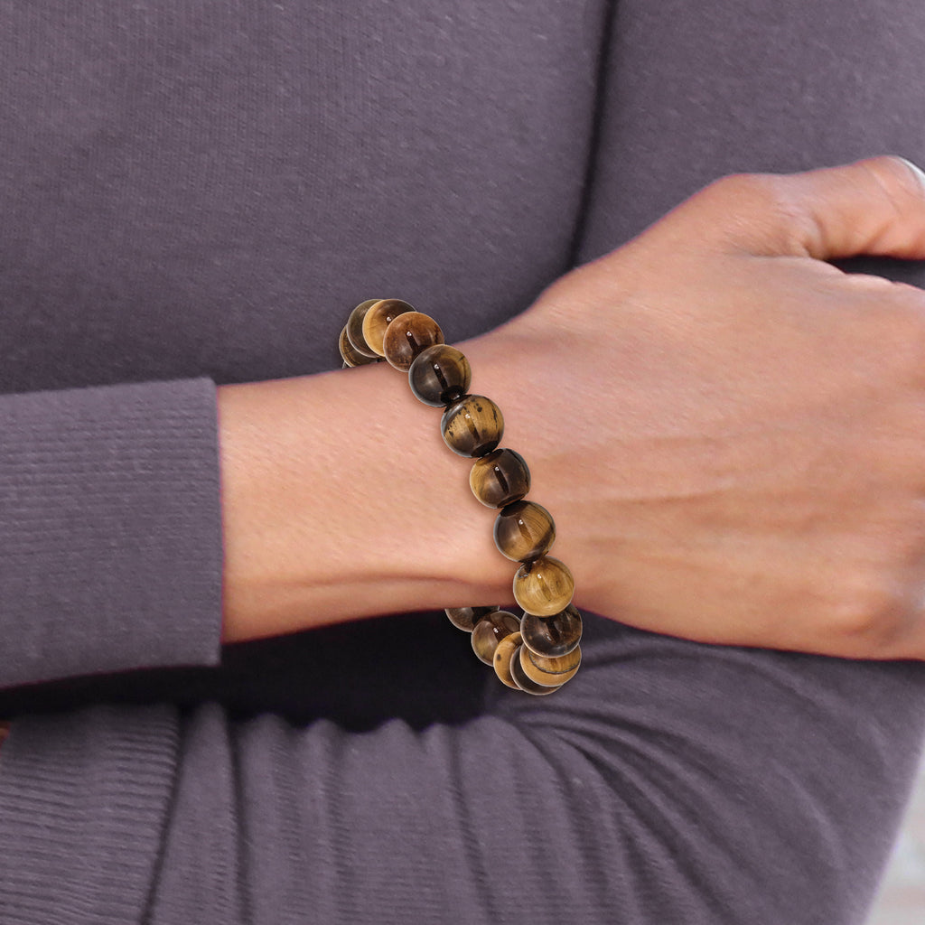 10mm Yellow Tiger's Eye Agate Beaded Stretch Bracelet