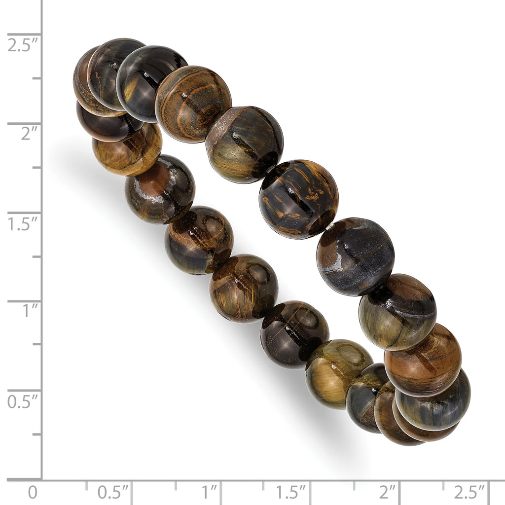 10mm Blue and Yellow Tiger's Eye Agate Beaded Stretch Bracelet