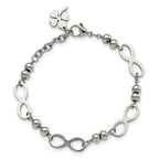 Stainless Steel Polished Infinity Symbol Link with 4 Leaf Clover Charm Bracelet with Extension for Women