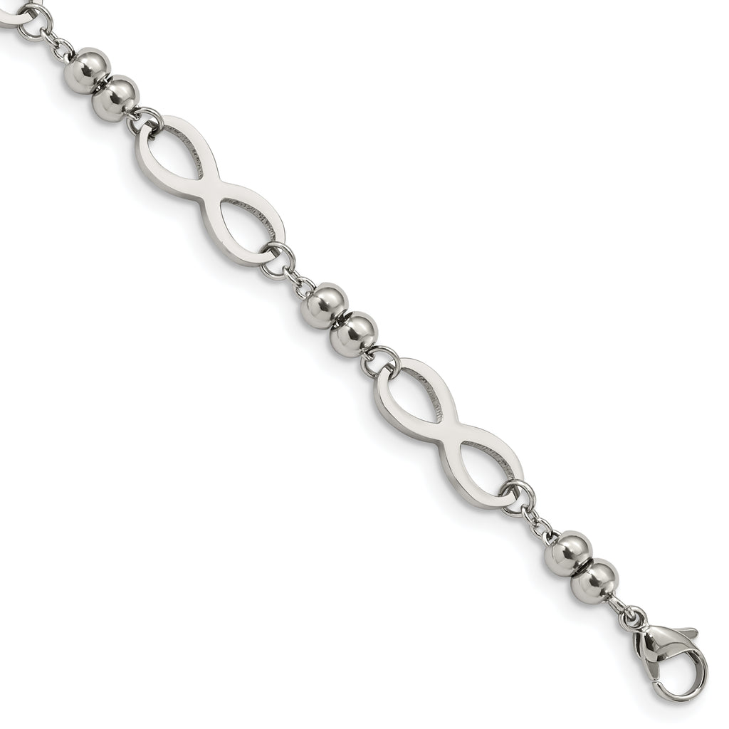 Stainless Steel Polished Infinity Symbol Link with 4 Leaf Clover Charm Bracelet with Extension for Women