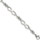 Stainless Steel Polished Infinity Symbol Link with 4 Leaf Clover Charm Bracelet with Extension for Women