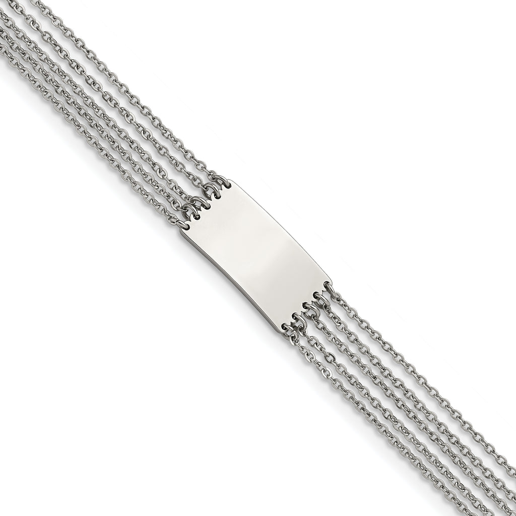 Stainless Steel Polished Multi Strand ID Bracelet with . Extension for Women