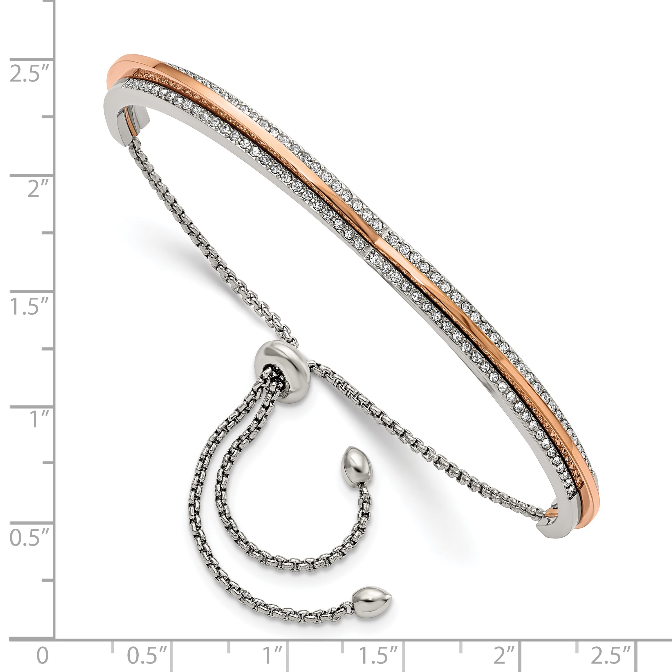 Stainless Steel Polished Rose IP-plated with Crystal Heart Shaped Adjustable Bangle Bracelet for Women Secondary image