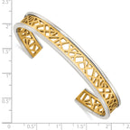 Stainless Steel Polished Yellow IP-plated Cut out Center 9.5mm Cuff Bangle Bracelet for Women