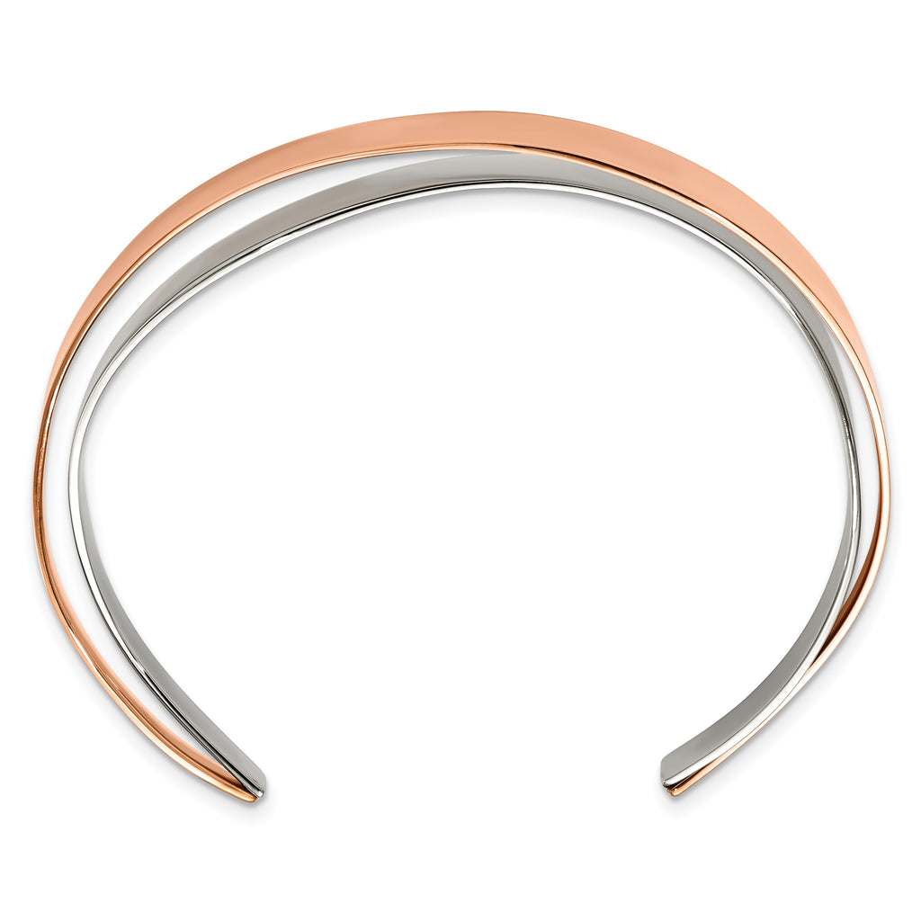 Stainless Steel Polished Rose IP-plated Layered and Twisted Cuff Bangle Bracelet for Women