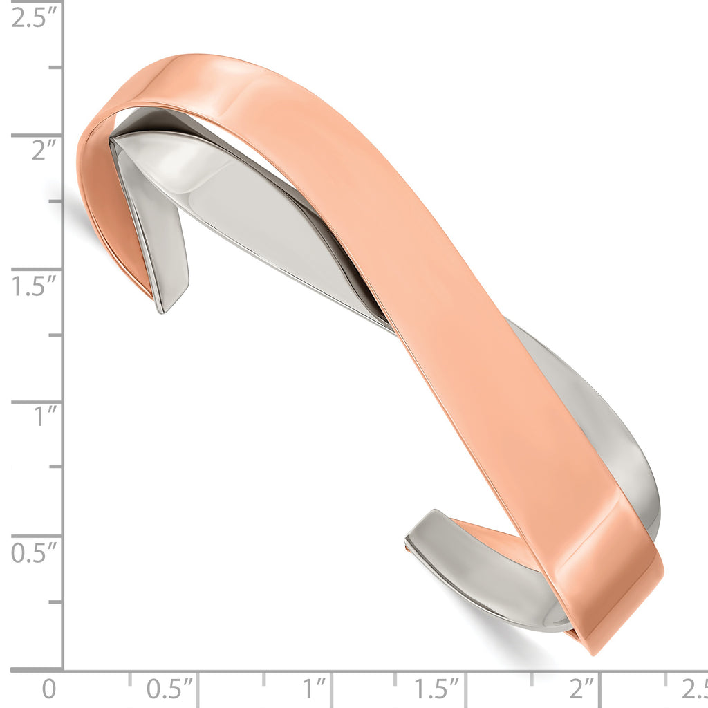 Stainless Steel Polished Rose IP-plated Layered and Twisted Cuff Bangle Bracelet for Women