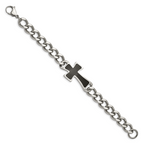 Stainless Steel Polished with Black Carbon Fiber Inlay Cross Bracelet for Men