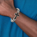 Stainless Steel Polished with Black Carbon Fiber Inlay Cross Bracelet for Men