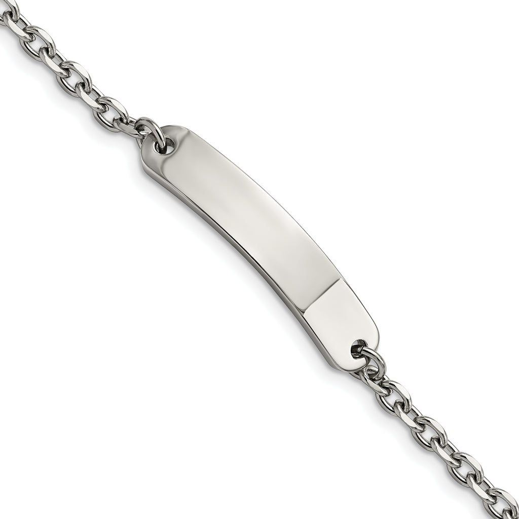 Stainless Steel Polished Cable Chain ID Bracelet for Women