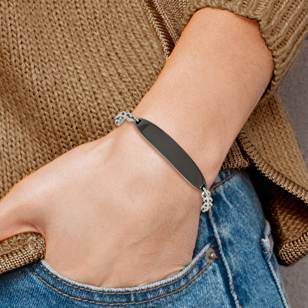 Stainless Steel Polished Cable Chain Black IP-plated ID Bracelet for Women