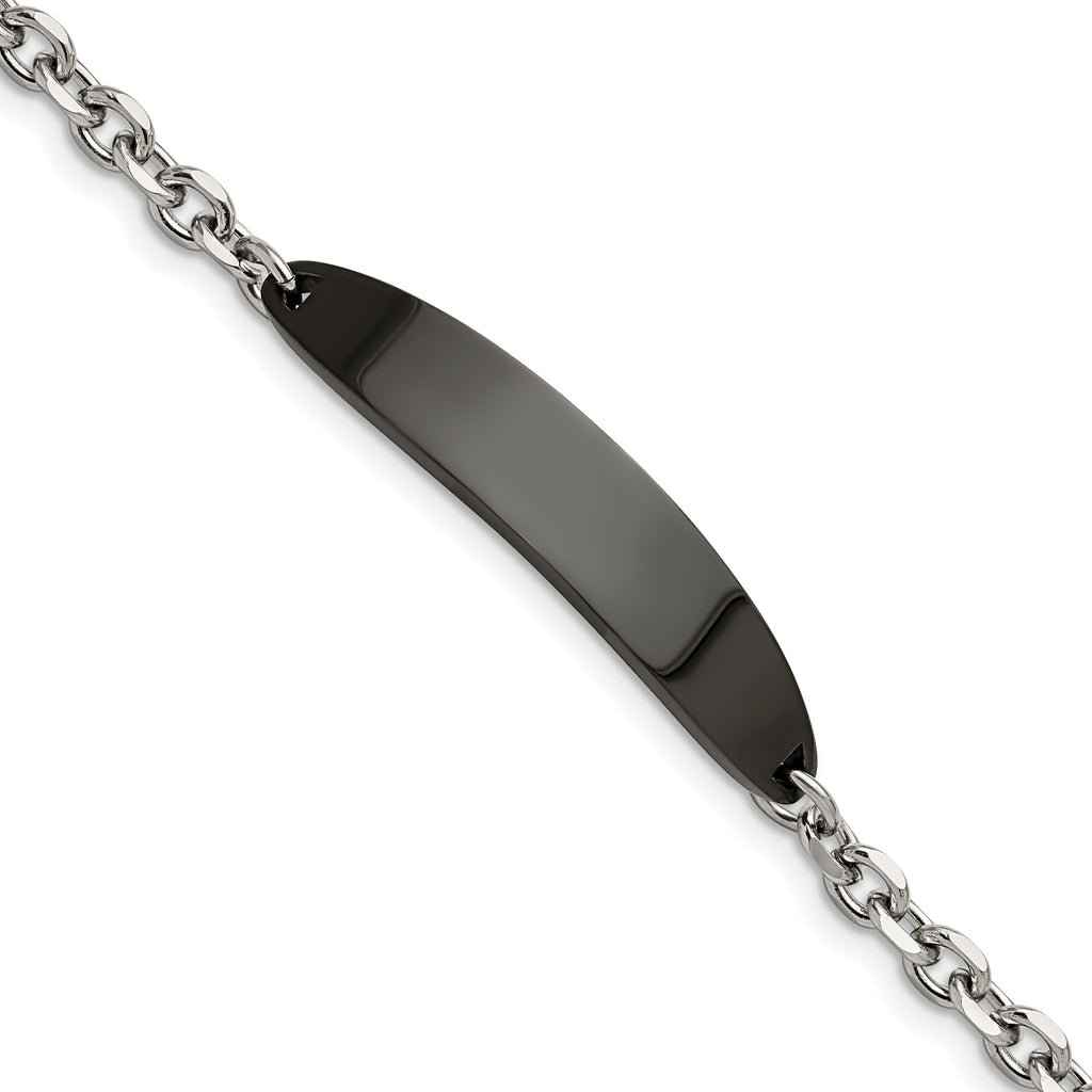 Stainless Steel Polished Cable Chain Black IP-plated ID Bracelet for Women