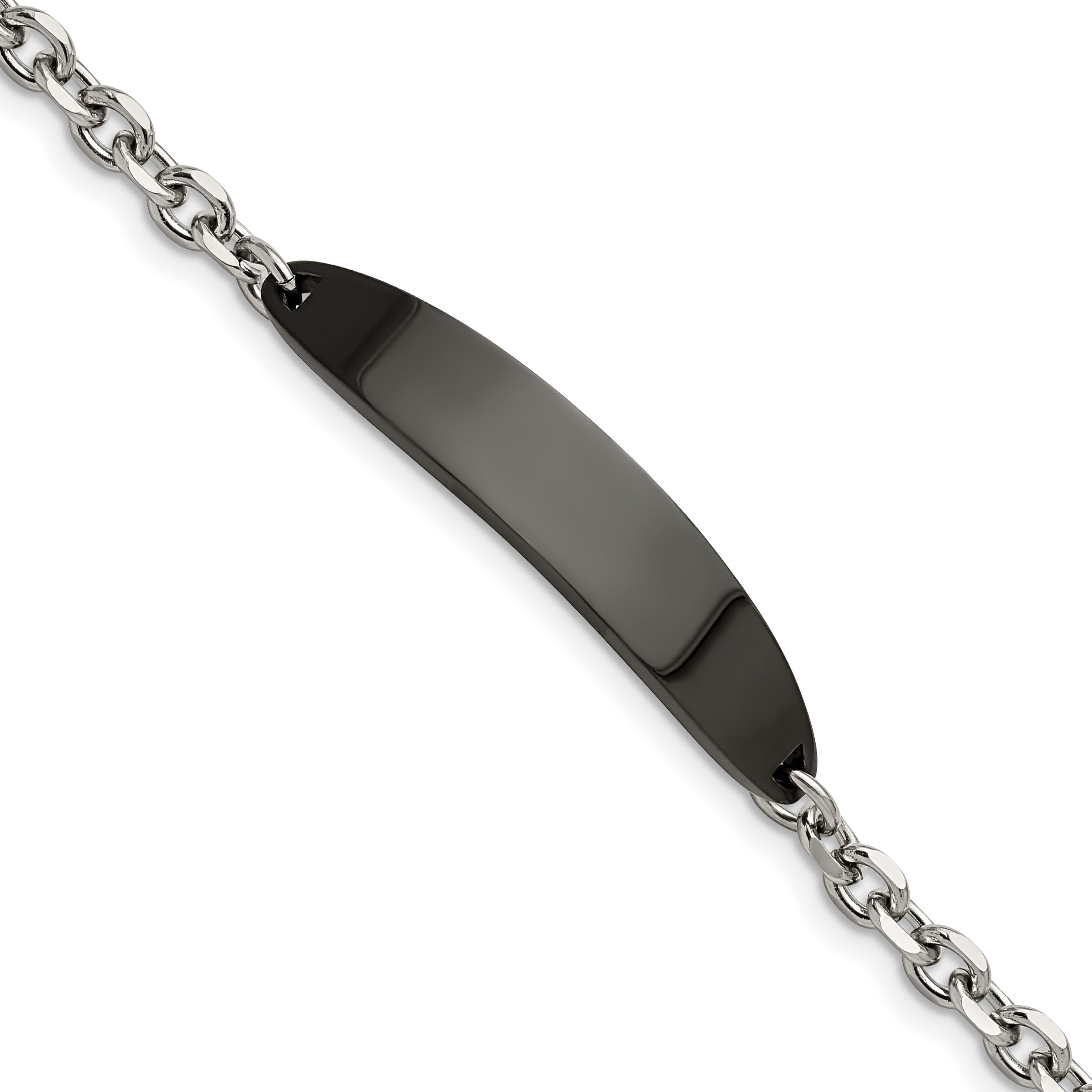 Stainless Steel Polished Cable Chain Black IP-plated ID Bracelet for Women