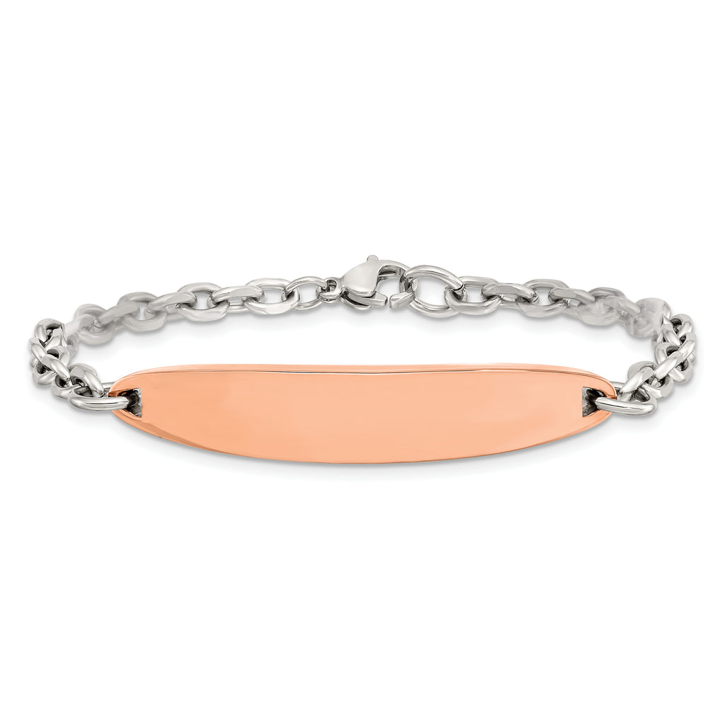 Stainless Steel Polished Cable Chain Rose IP-plated ID Bracelet for Women